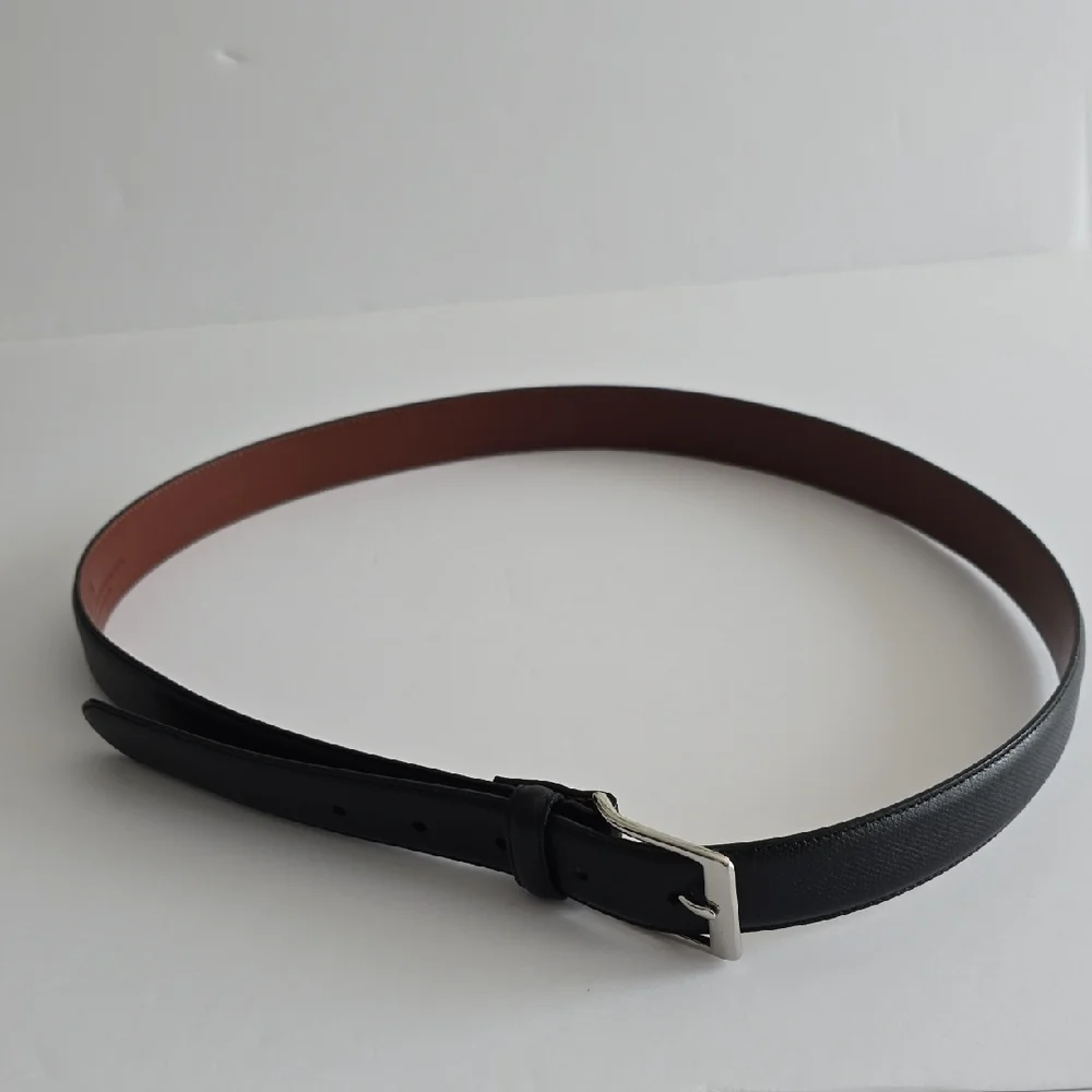 Coach Men's Embossed Cowhide Leather Black Belt Solid Silver Buckle Size 40